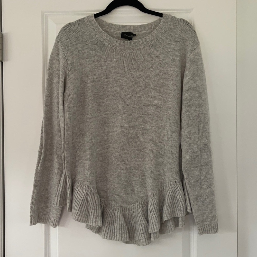 Cute Grey Sweater with ruffle hem
